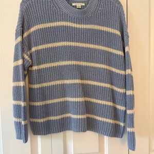 American Eagle  Chic Women Small Blue White Chunky-Knit Striped Pullover Sweater